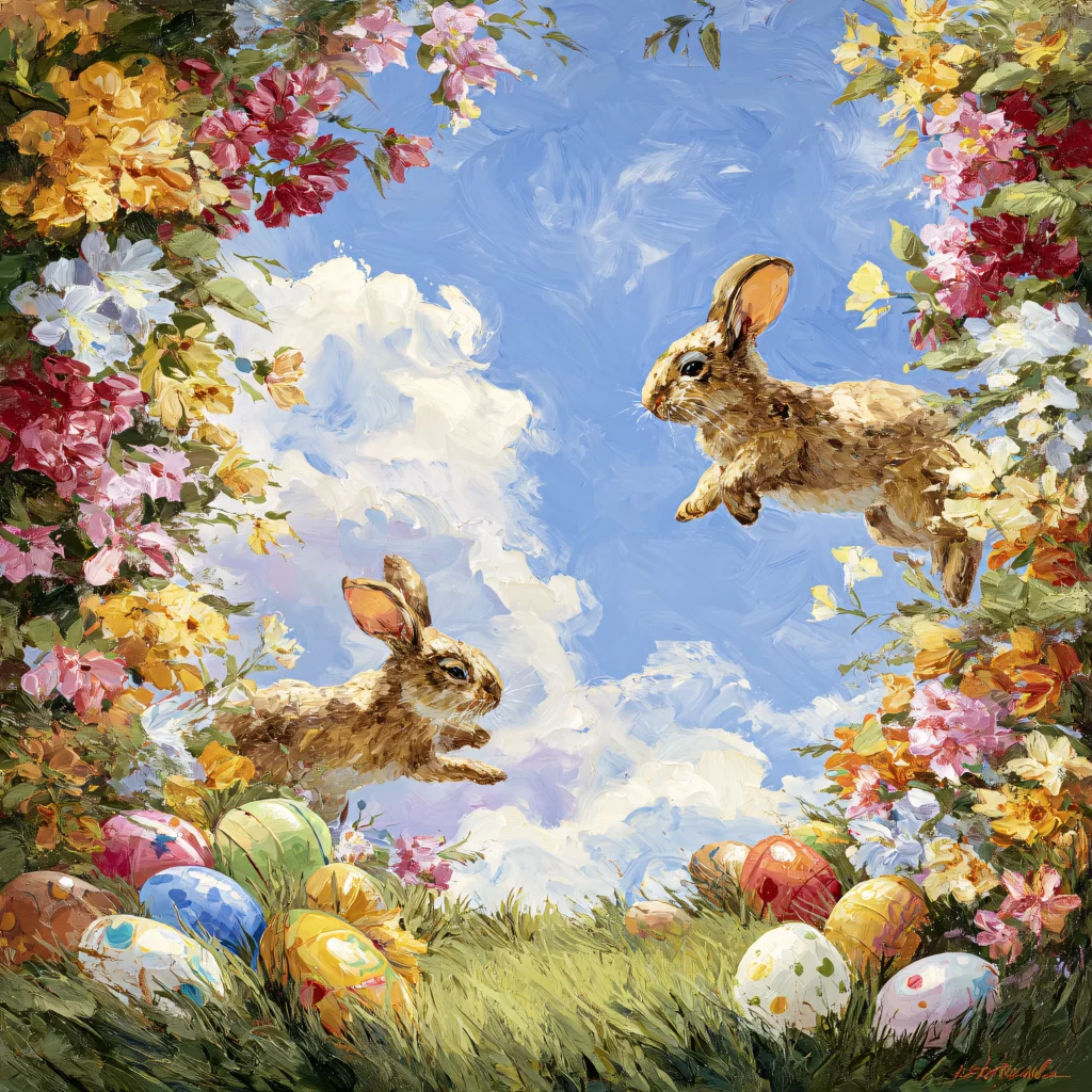 Easter Rabbits Eggs Flowers Spring 366