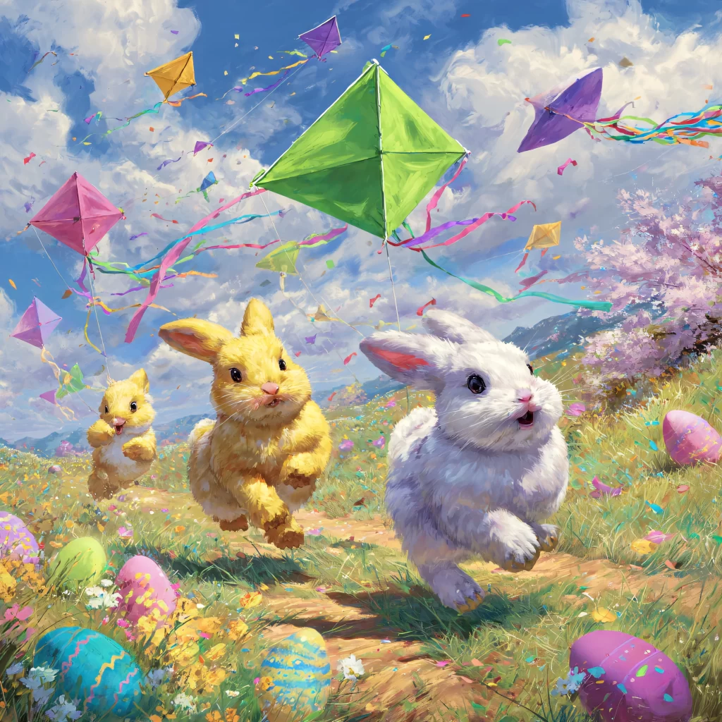 Easter Rabbit Kites Eggs Garden