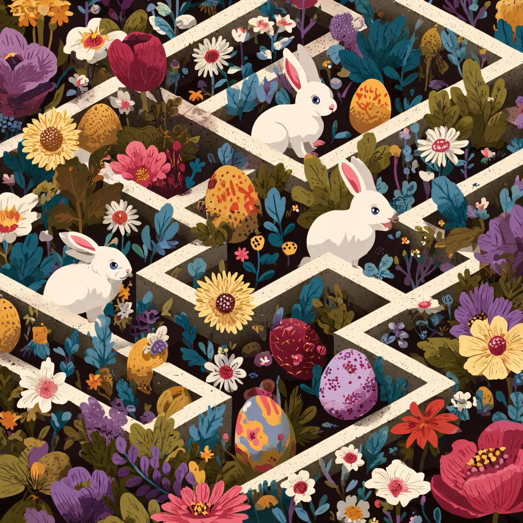 Easter Rabbit Eggs Flowers Garden