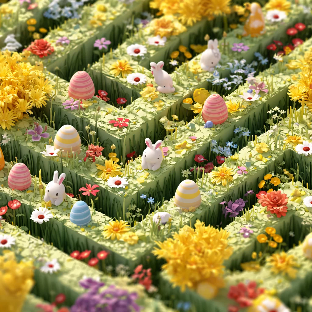 Easter Rabbit Eggs Flowers Garden