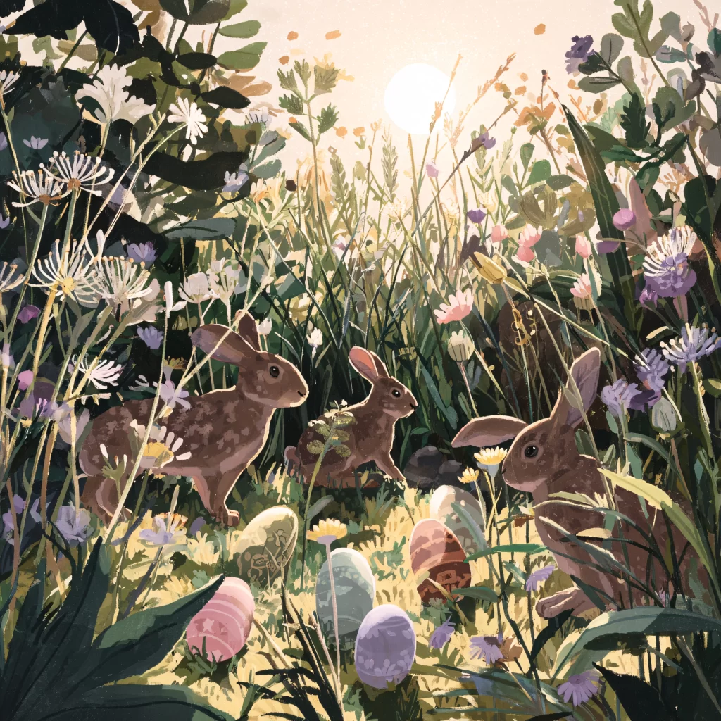 Easter Rabbit Eggs Flowers Garden
