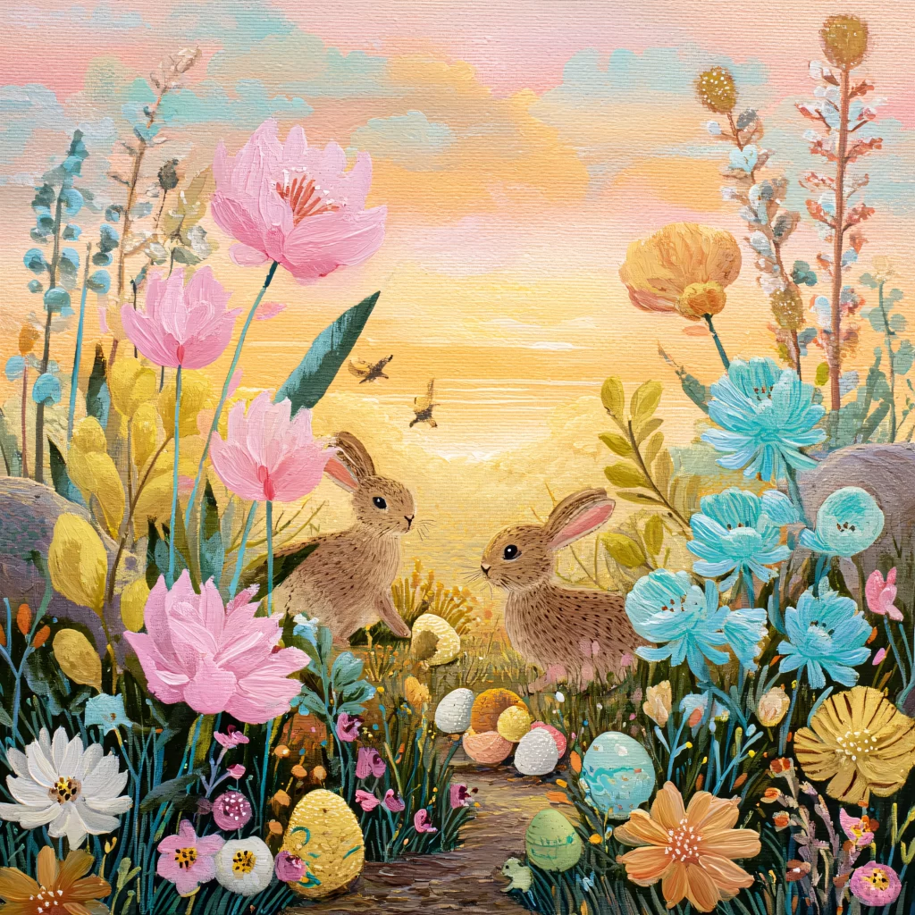Easter Rabbit Pink Flowers Garden