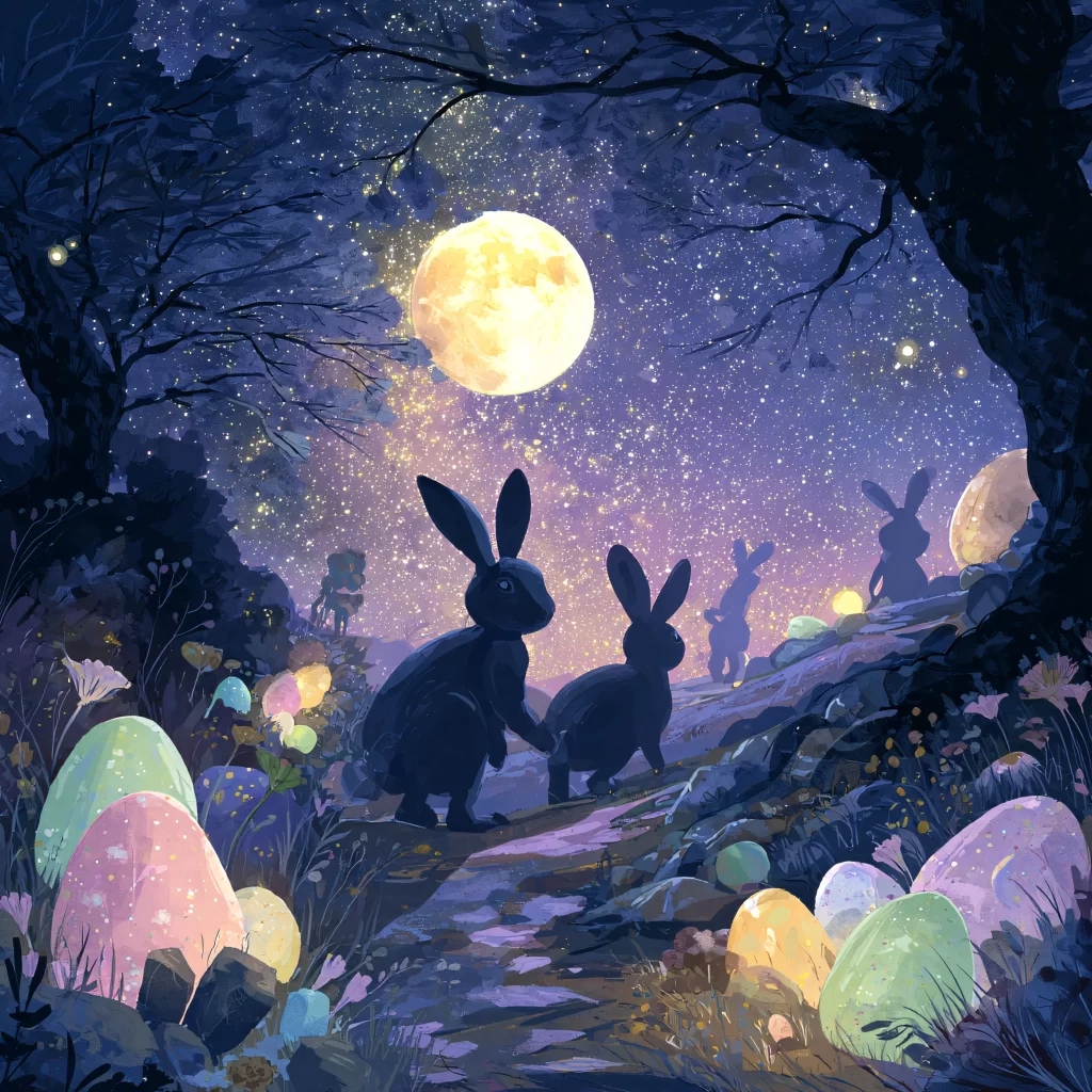 Easter Rabbit Eggs Blue Night