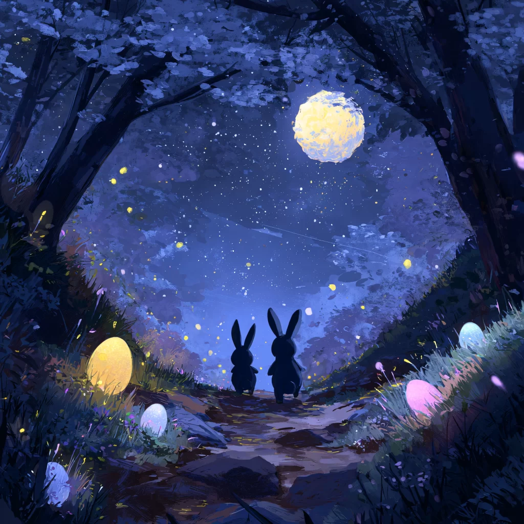 Easter Rabbit Eggs Blue Night