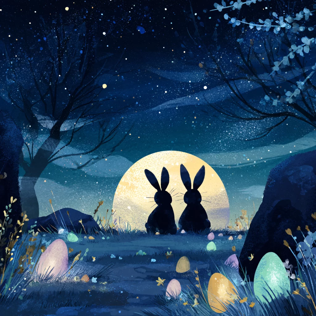 Easter Rabbit Eggs Blue Night