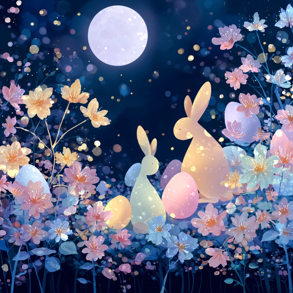 Easter Rabbit Flowers Night