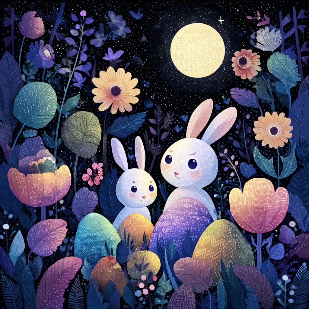 Easter Rabbit Flowers Garden Night