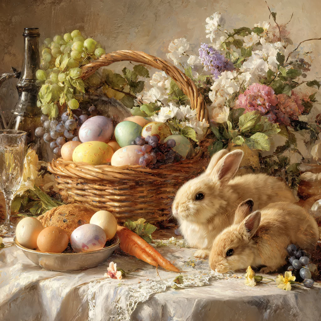Easter Rabbit Eggs Basket Carrots Garden