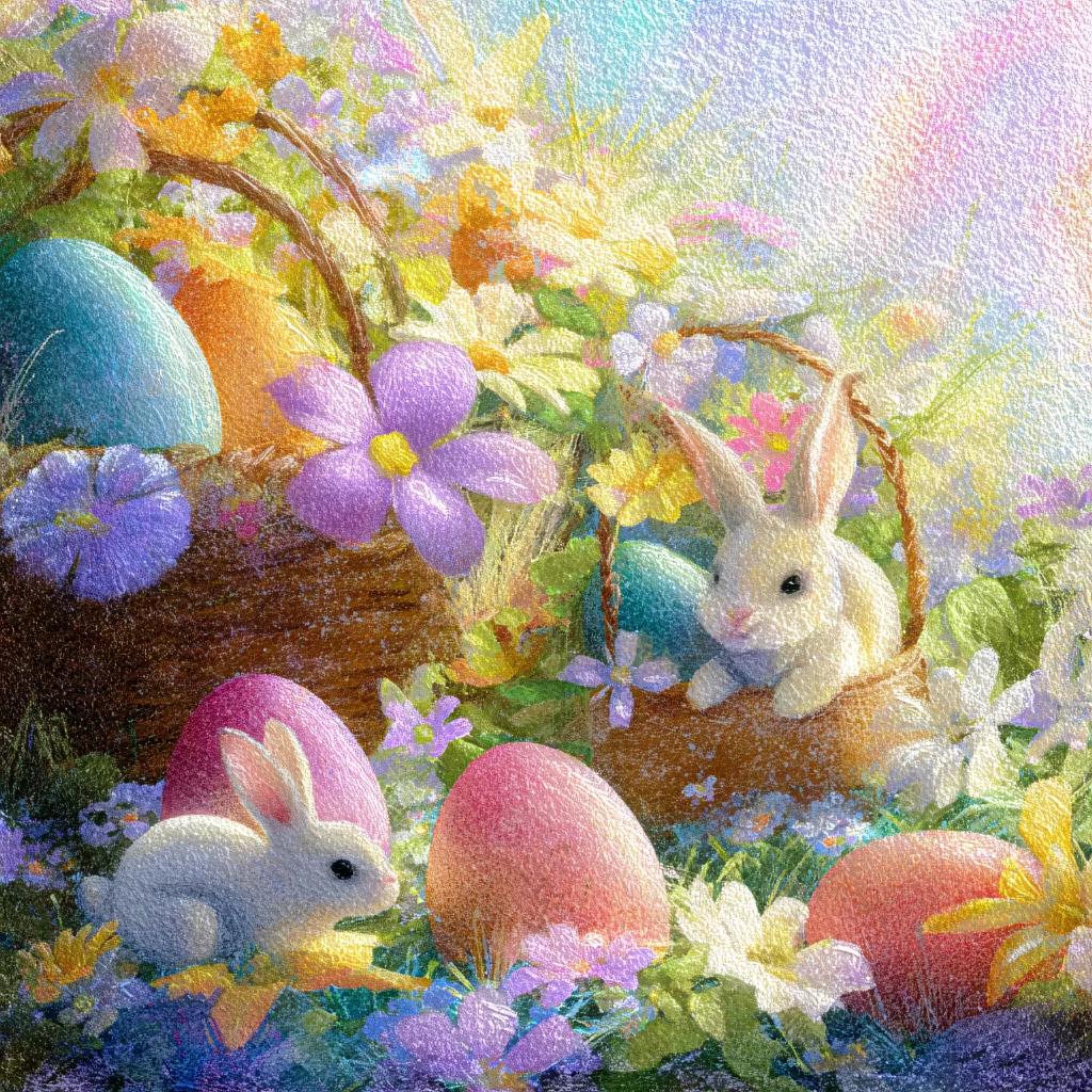 Easter Rabbits Eggs Flowers Pastel 413