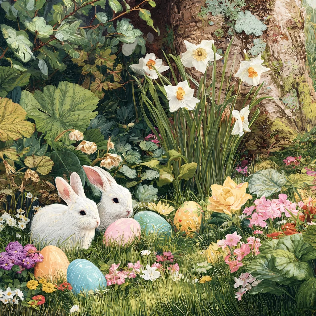 Easter Rabbits Eggs Flowers Spring 417