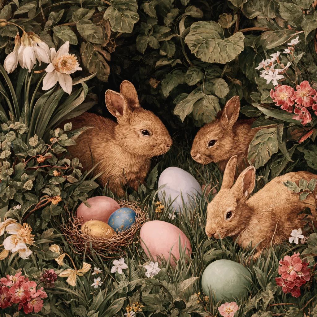 Easter Rabbits Eggs Flowers Spring 418