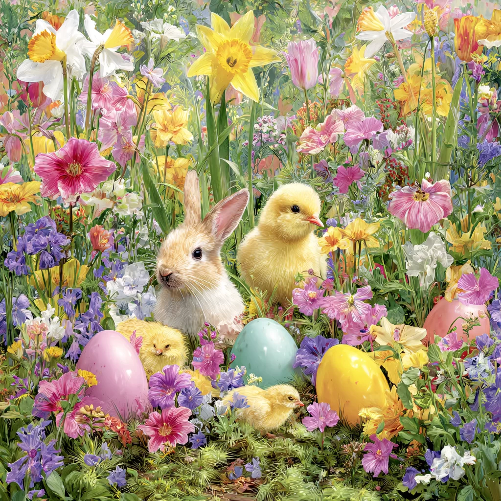 Easter Rabbits Eggs Flowers Spring 422