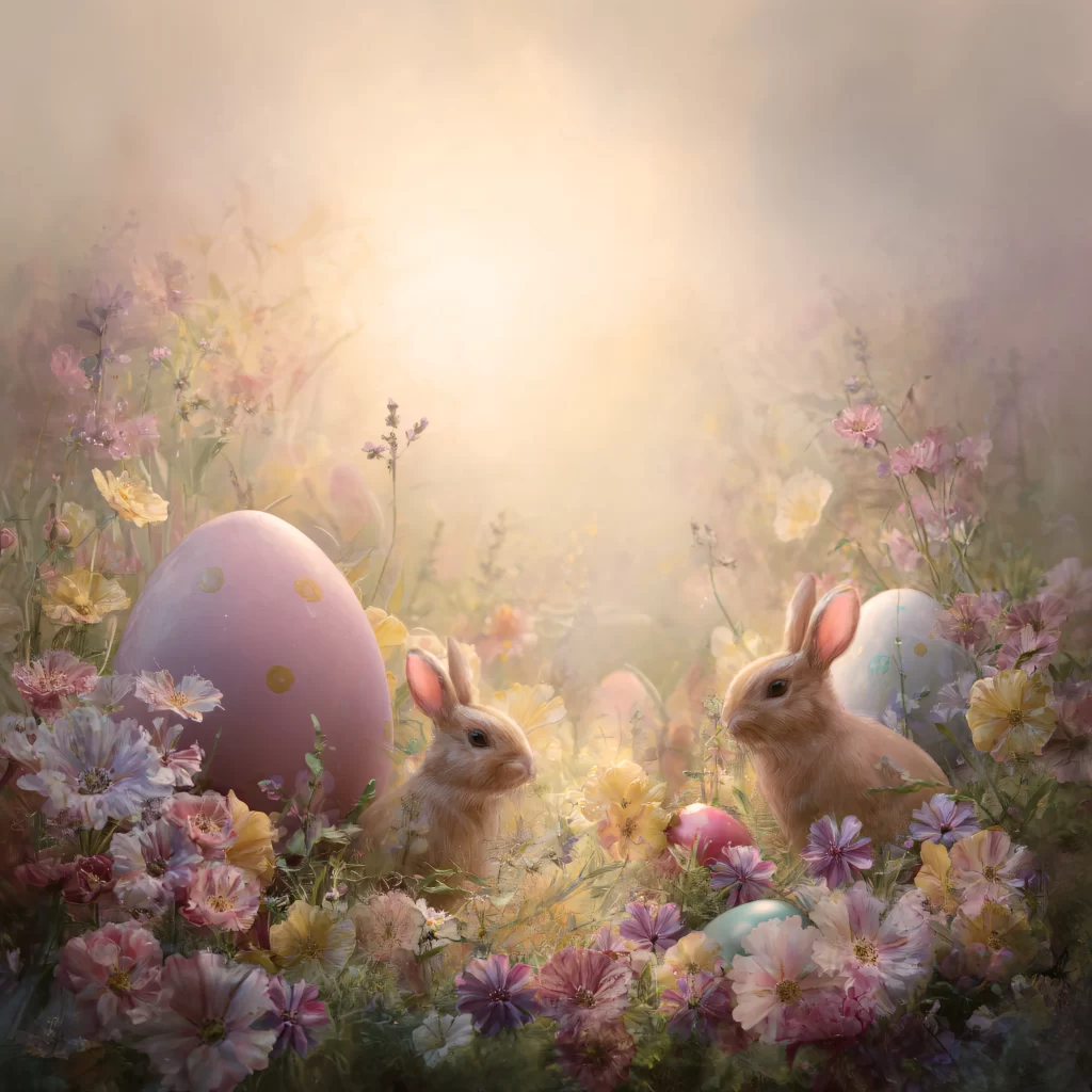 Easter Rabbit Eggs Flowers Garden