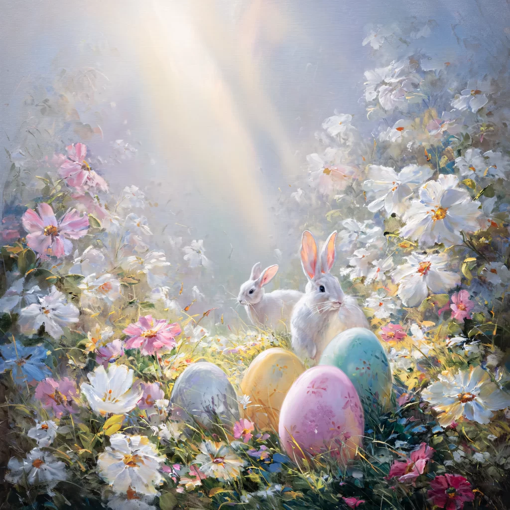 Easter Rabbit Eggs Flowers Garden