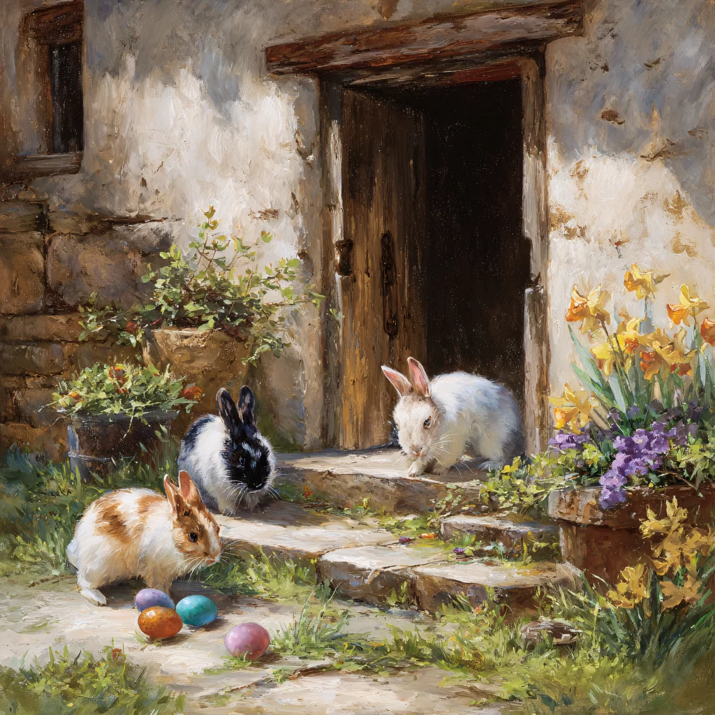 Easter Rabbits Eggs Flowers Spring 432