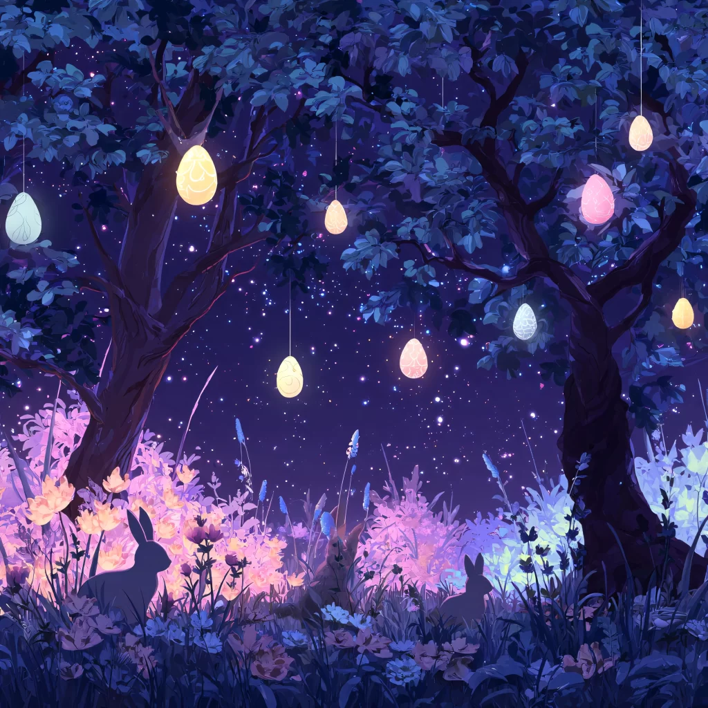 Easter Rabbit Eggs Blue Night Lanterns