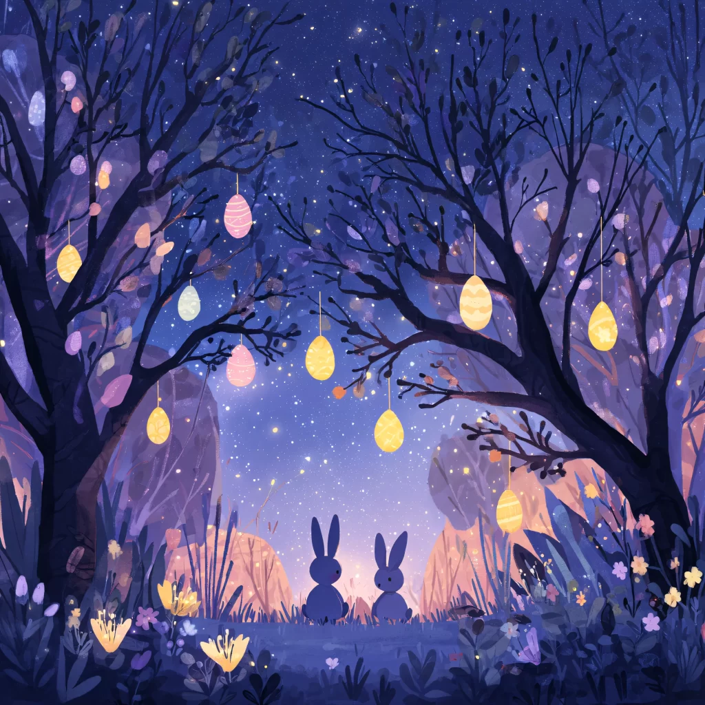 Easter Rabbit Eggs Blue Night Lanterns