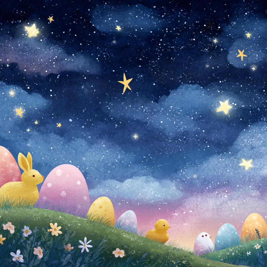Easter Rabbit Chick Eggs Night Stars