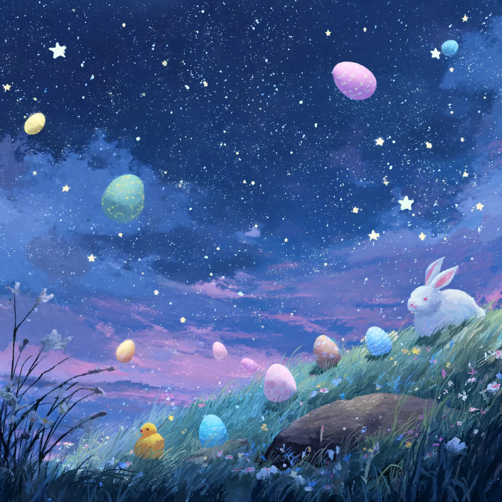 Easter Rabbit Eggs Night Sky