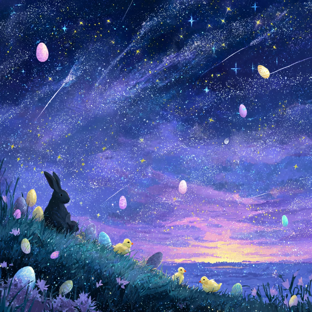 Easter Rabbit Eggs Purple Night