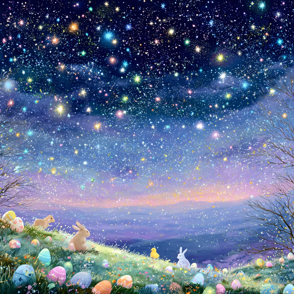 Easter Rabbit Eggs Starry Night