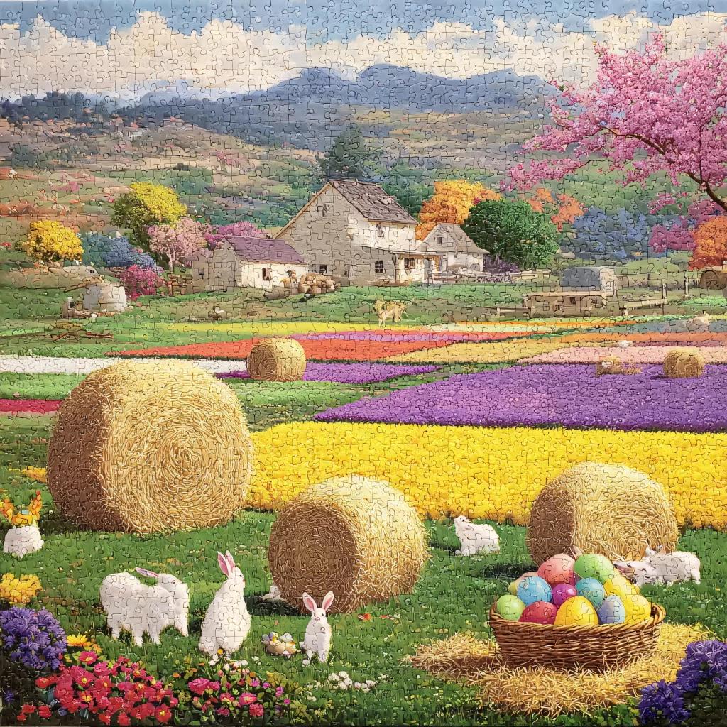 Easter Rabbit Haystacks Flowers Garden