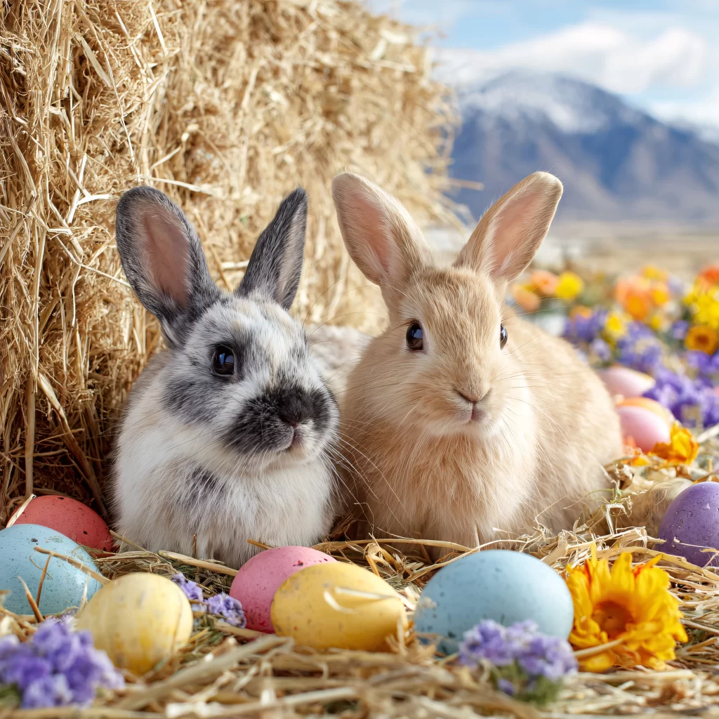 Easter Rabbit Eggs Straw Flowers