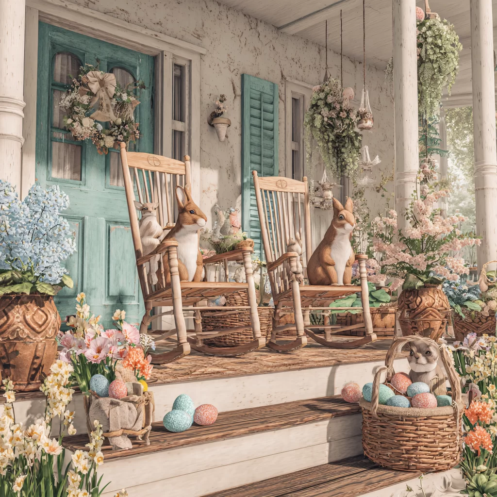 Easter Rabbit Flowers Porch
