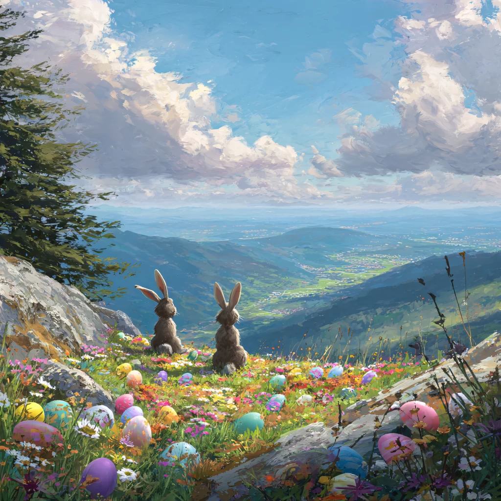 Easter Rabbit Eggs Flowers Mountain