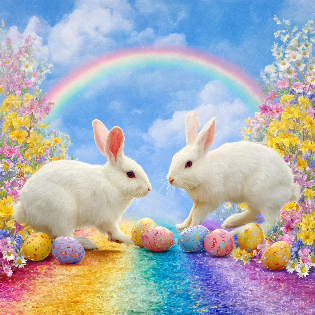 Easter Rabbit Eggs Rainbow Garden