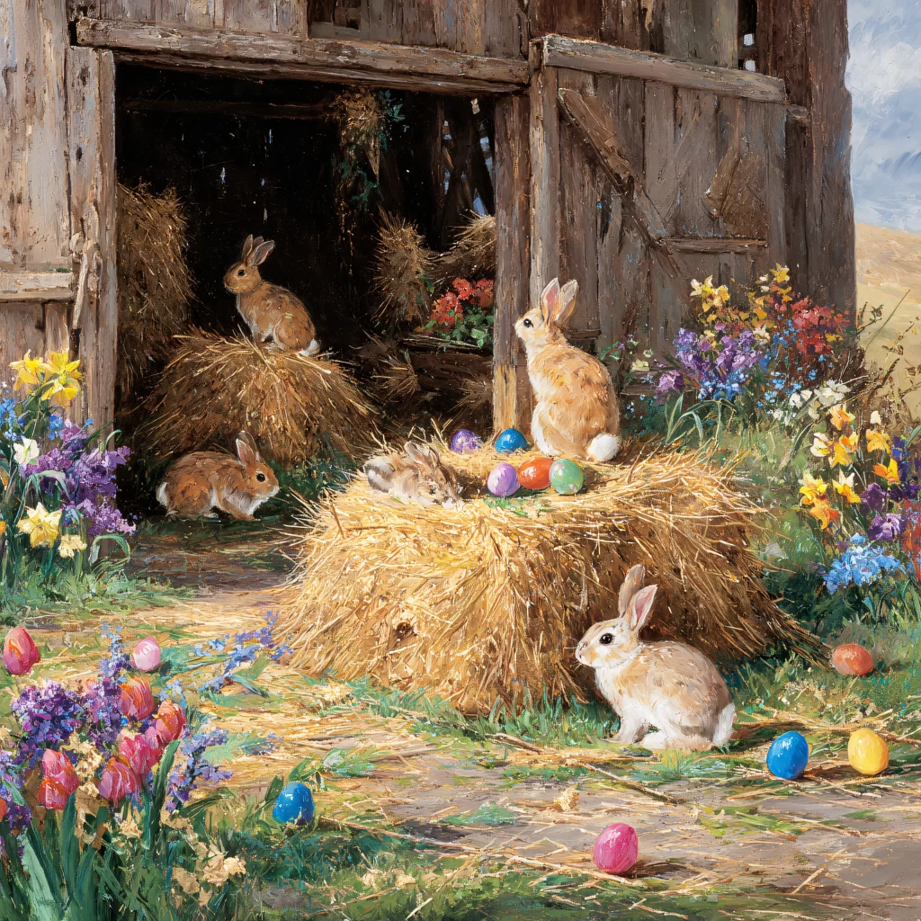 Easter Rabbits Eggs Flowers Spring 485