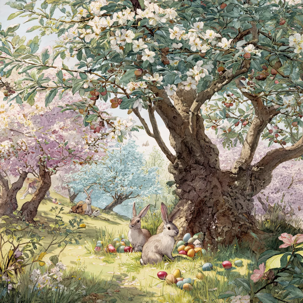 Easter Rabbits Eggs Flowers Spring 489