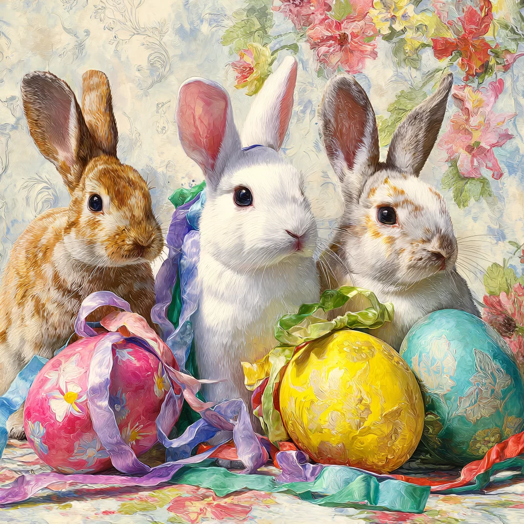 Easter Rabbit Eggs Pink Yellow Blue