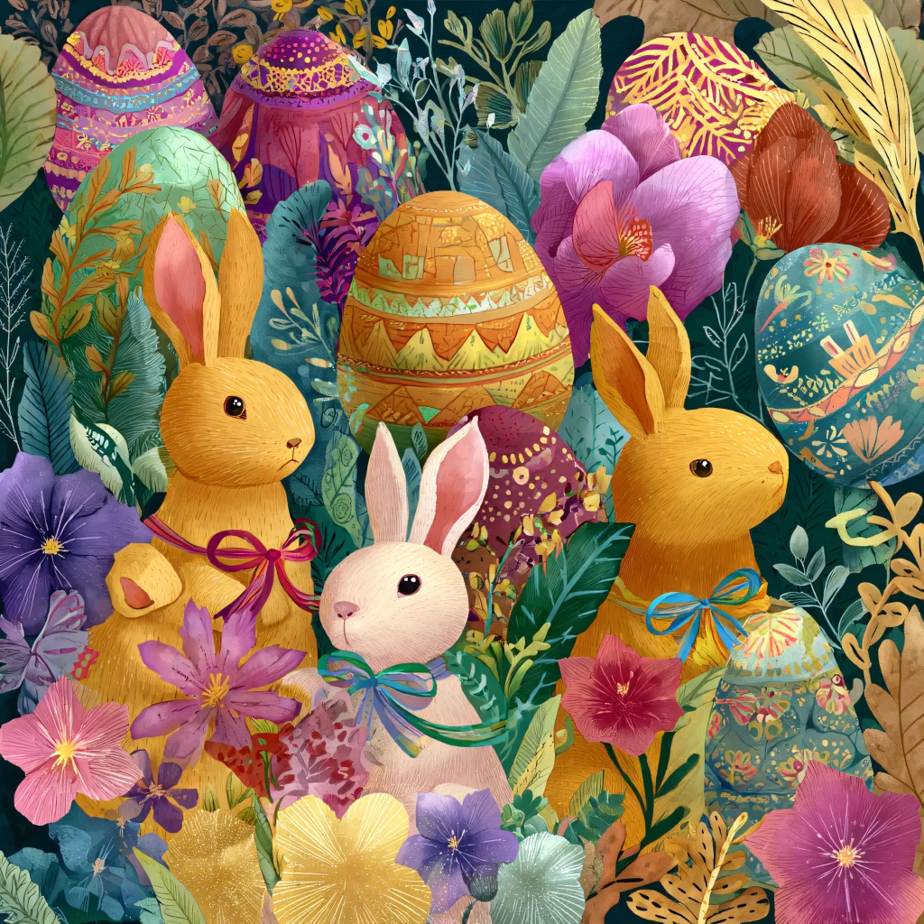 Easter Rabbit Eggs Flowers Garden