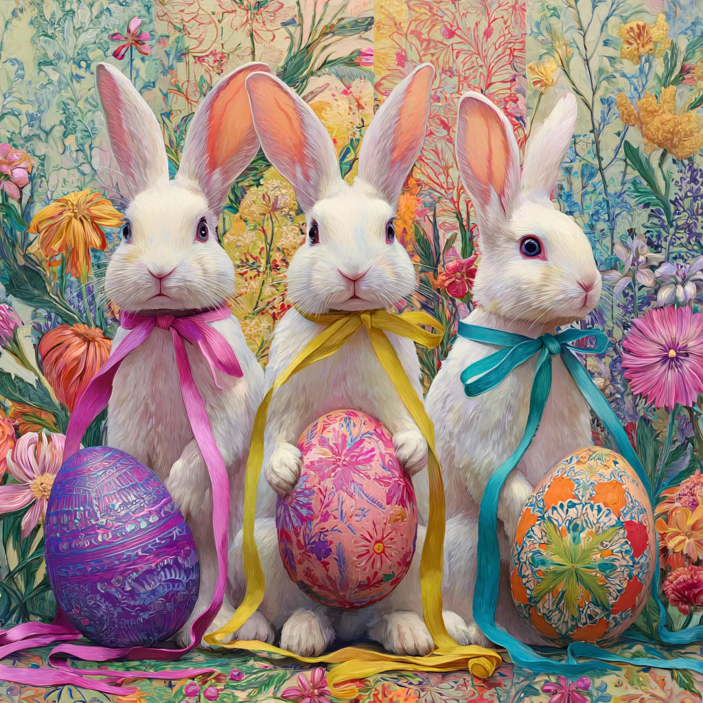 Easter Rabbits Eggs Flowers Spring 499