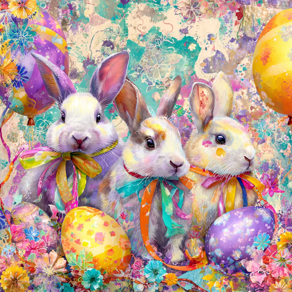 Easter Rabbit Eggs Balloons Garden
