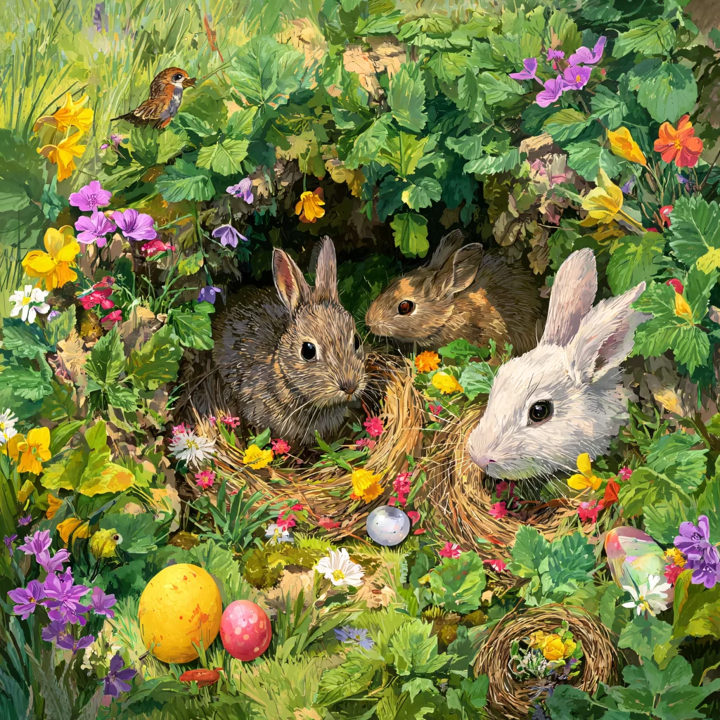 Easter Rabbit Nest Flowers Garden