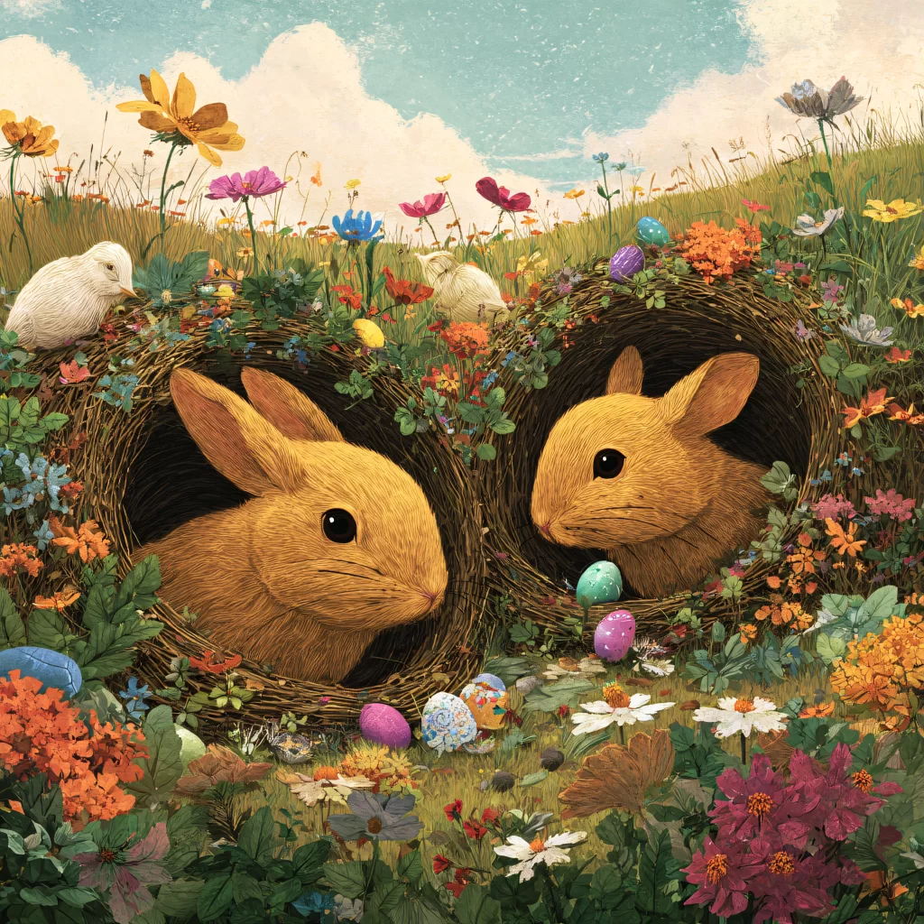 Easter Rabbit Eggs Flowers Garden