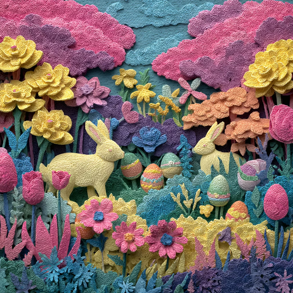 Easter Rabbit Eggs Pink Blue Garden