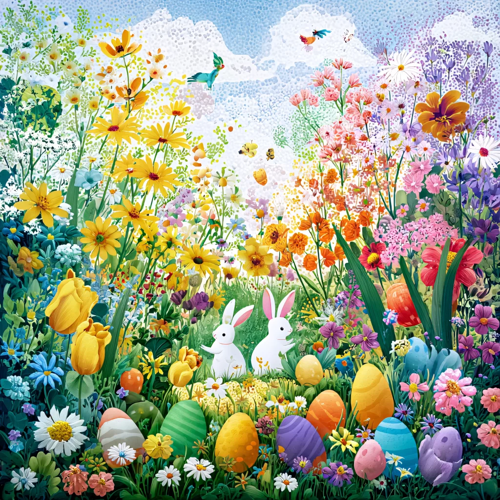 Easter Rabbits Eggs Flowers Spring 527