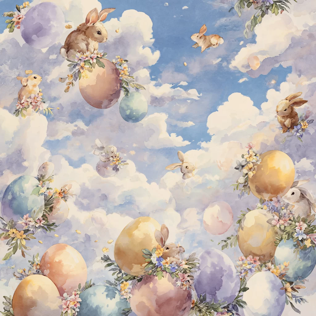 Easter Rabbit Eggs Flowers Sky