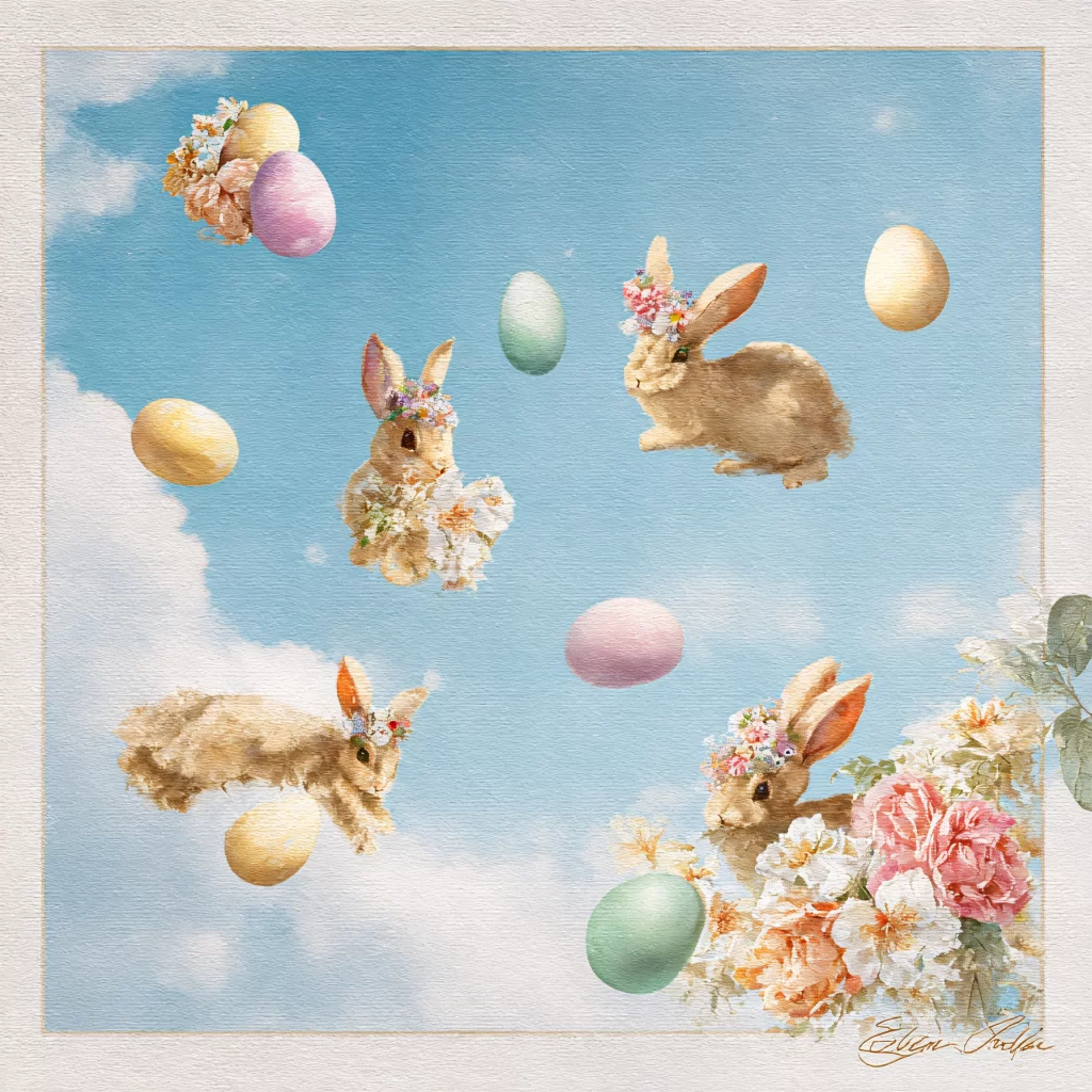 Easter Rabbit Eggs Flowers Sky