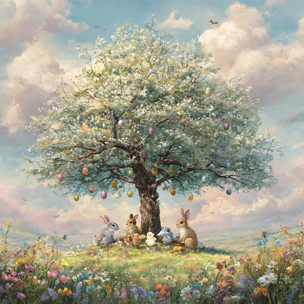 Easter Rabbit Eggs Flowers Garden