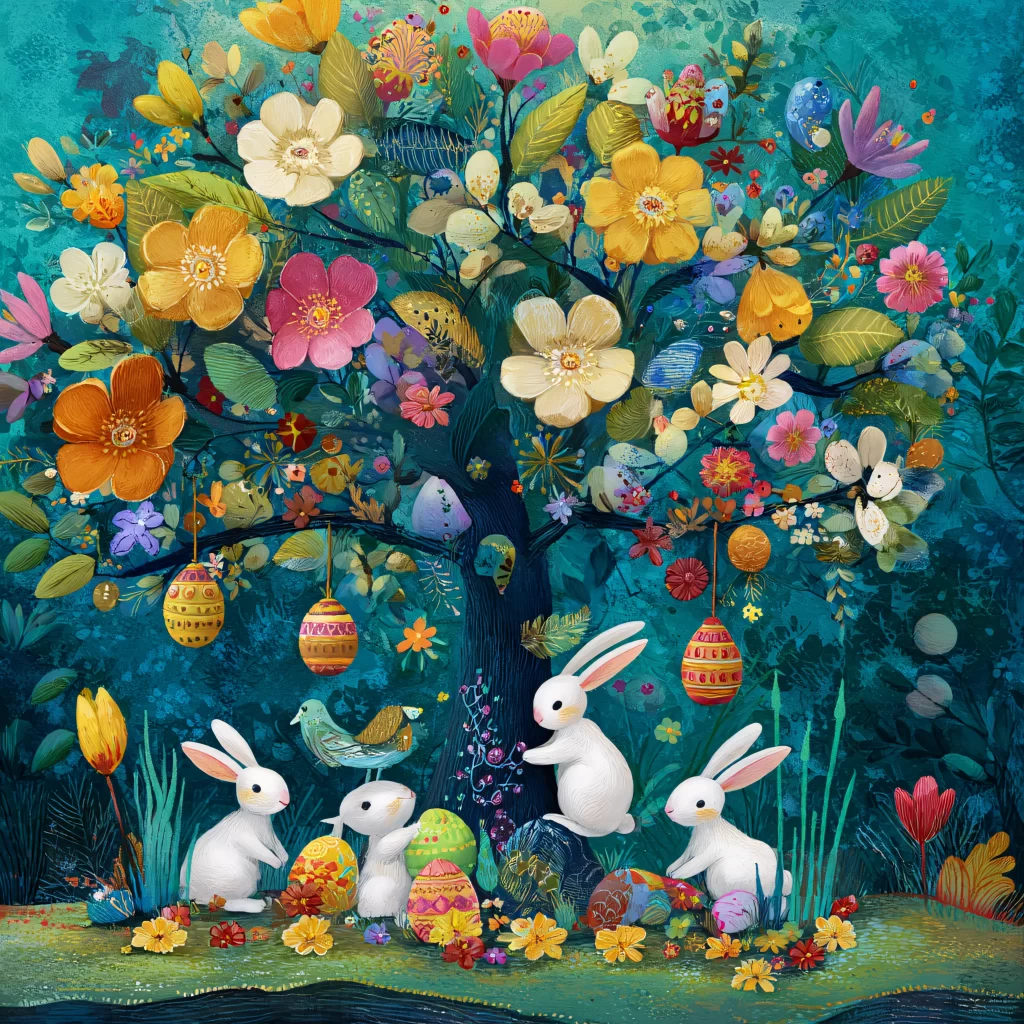 Easter Rabbit Eggs Flowers Garden