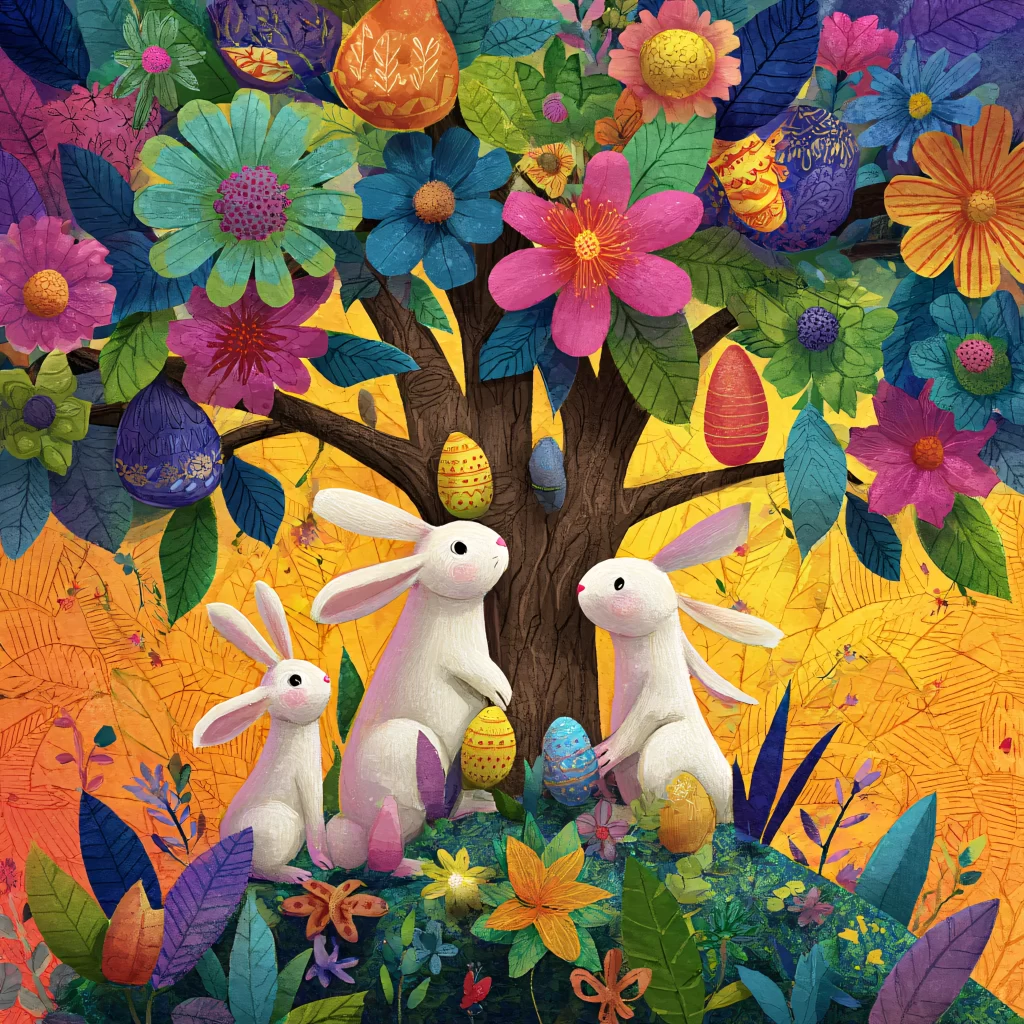 Easter Rabbit Eggs Flowers Garden