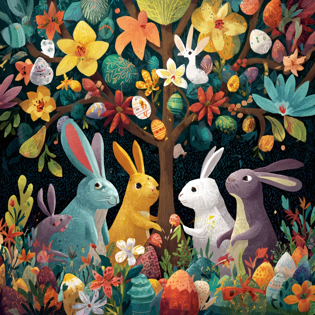 Easter Rabbit Eggs Flowers Garden