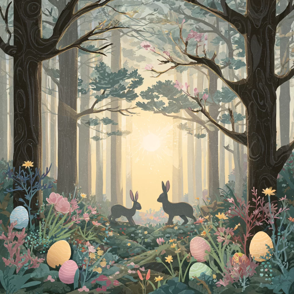 Easter Rabbits Eggs Flowers Spring 565
