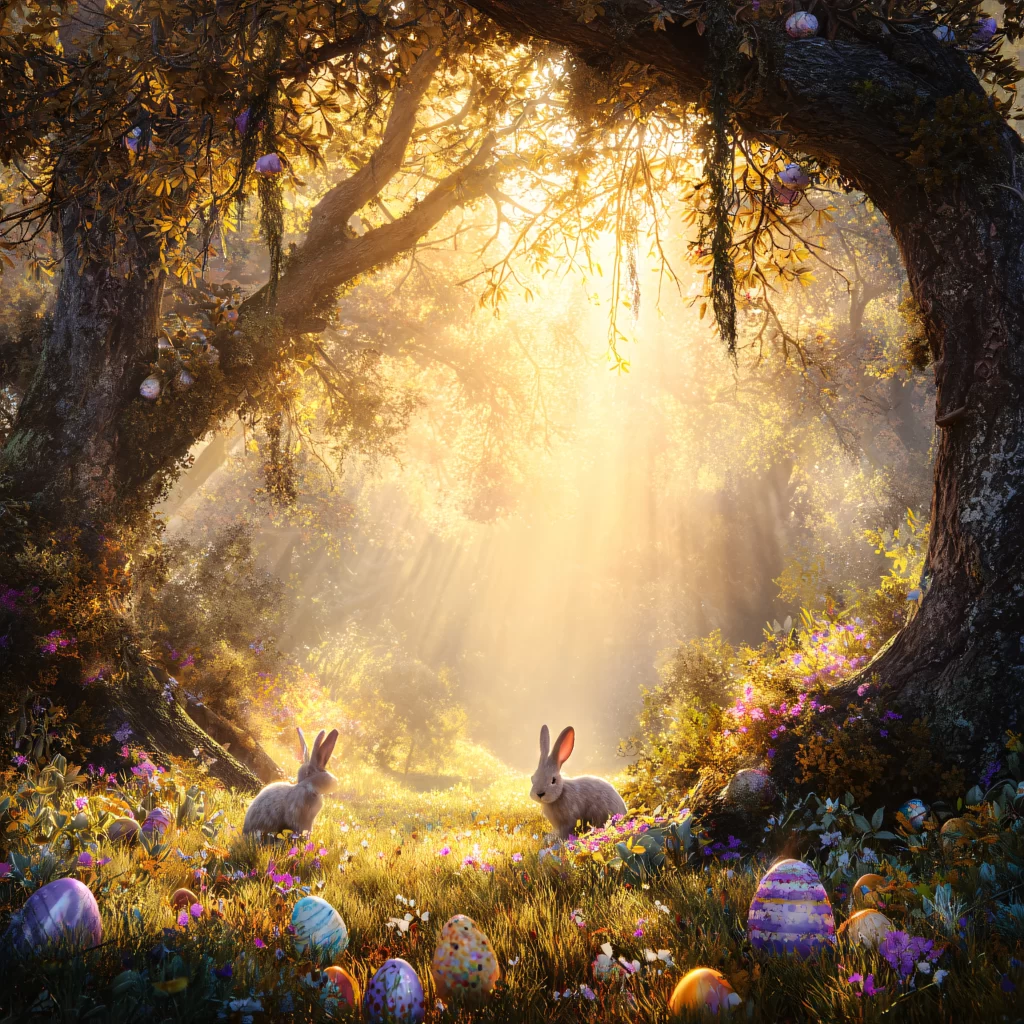Easter Rabbits Eggs Flowers Spring 572