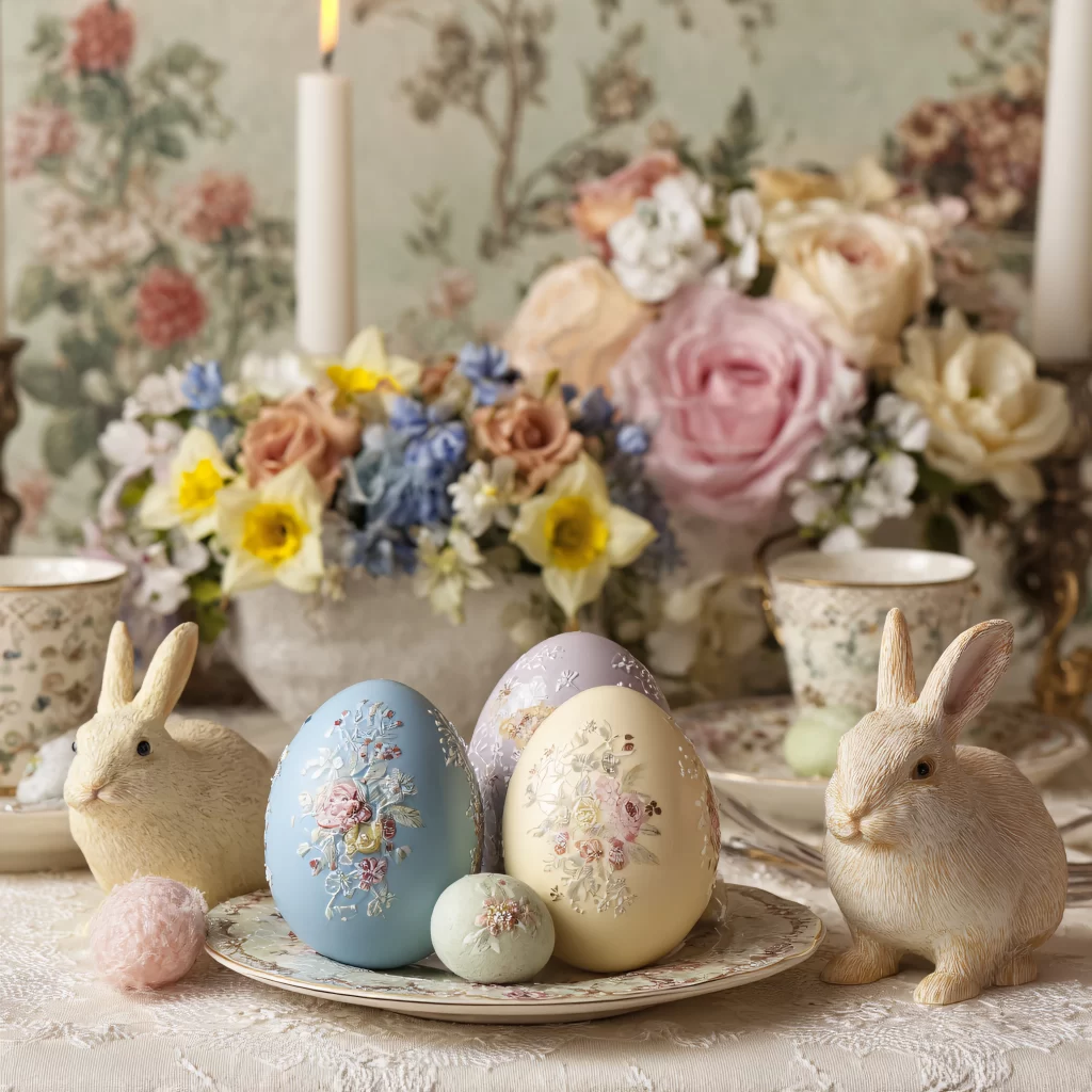 Easter Rabbits Eggs Flowers Pastel 591
