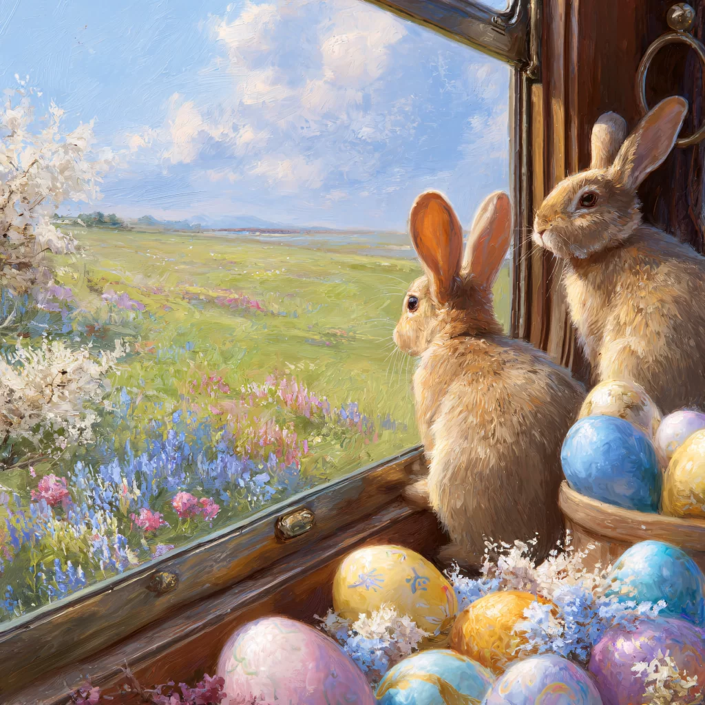 Easter Rabbits Eggs Flowers Pastel 600